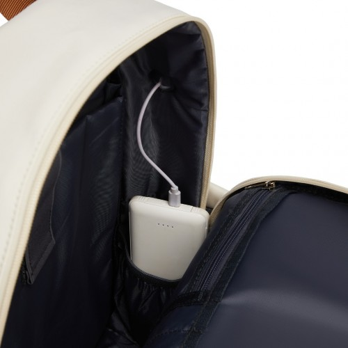 Kono Casual Contemporary Backpack with Laptop Sleeve & Padded Straps for Daily Commute - Cream and Brown