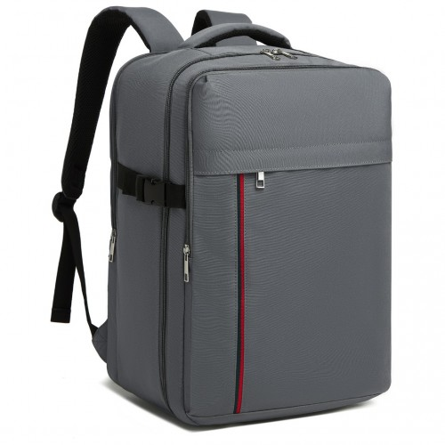 Kono 20L Cabin Backpack - Water-Resistant Travel Daypack with Red Trim for 15.6” Laptop - Grey