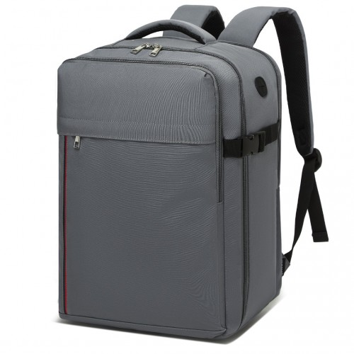 Kono 20L Cabin Backpack - Water-Resistant Travel Daypack with Red Trim for 15.6” Laptop - Grey