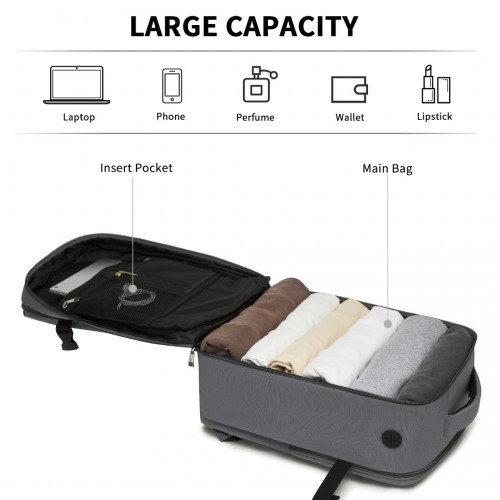 Kono 20L Cabin Backpack - Water-Resistant Travel Daypack with Red Trim for 15.6” Laptop - Grey