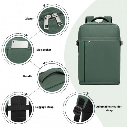 Kono 20L Cabin Backpack with Red Trim for 15.6” Laptop – Water-Resistant Travel Daypack with Luggage Strap - Green