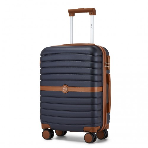 Kono PC 20-Inch Striped Design Carry-On Cabin Suitcase with Silent Spinner Wheels - Navy and Brown