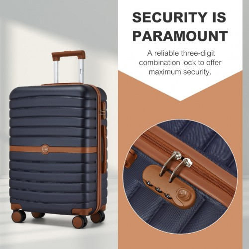 Kono PC 20-Inch Striped Design Carry-On Cabin Suitcase with Silent Spinner Wheels - Navy and Brown