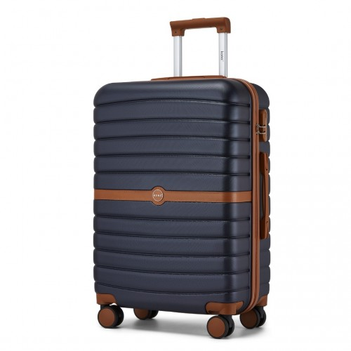 KSK2592 - Kono PC 24-Inch Striped Design with Colour-Block Details Medium Suitcase with Spinner Silent Wheels - Navy and Brown