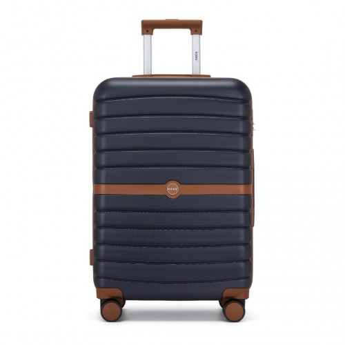 KSK2592 - Kono PC 24-Inch Striped Design with Colour-Block Details Medium Suitcase with Spinner Silent Wheels - Navy and Brown