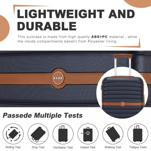 KSK2592 - Kono PC 24-Inch Striped Design with Colour-Block Details Medium Suitcase with Spinner Silent Wheels - Navy and Brown