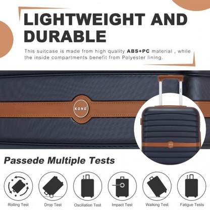 KSK2592 - Kono PC 24-Inch Striped Design with Colour-Block Details Medium Suitcase with Spinner Silent Wheels - Navy and Brown