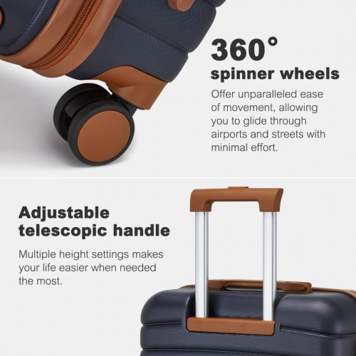 KSK2592 - Kono PC 24-Inch Striped Design with Colour-Block Details Medium Suitcase with Spinner Silent Wheels - Navy and Brown