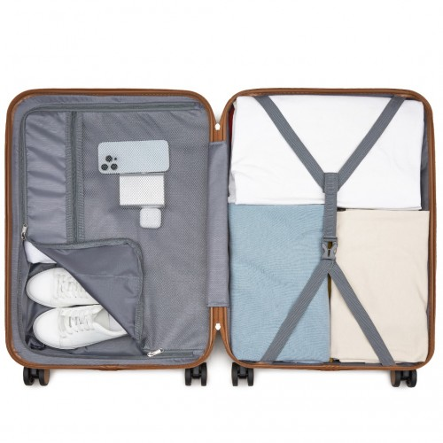 KSK2592 - Kono PC 24-Inch Striped Design with Colour-Block Details Medium Suitcase with Spinner Silent Wheels - Navy and Brown