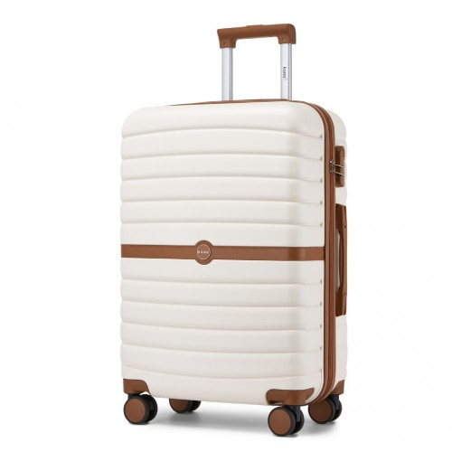 KSK2592 - Kono PC 24-Inch Striped Design with Colour-Block Details Medium Suitcase with Spinner Silent Wheels - Cream and Brown