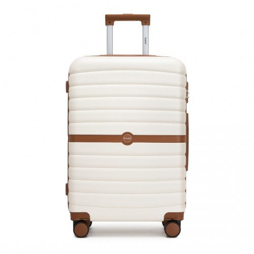 KSK2592 - Kono PC 24-Inch Striped Design with Colour-Block Details Medium Suitcase with Spinner Silent Wheels - Cream and Brown