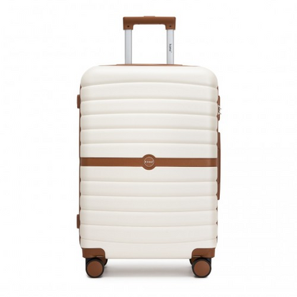 KSK2592 - Kono PC 24-Inch Striped Design with Colour-Block Details Medium Suitcase with Spinner Silent Wheels - Cream and Brown
