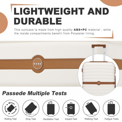 KSK2592 - Kono PC 24-Inch Striped Design with Colour-Block Details Medium Suitcase with Spinner Silent Wheels - Cream and Brown