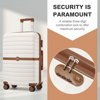 KSK2592 - Kono PC 24-Inch Striped Design with Colour-Block Details Medium Suitcase with Spinner Silent Wheels - Cream and Brown