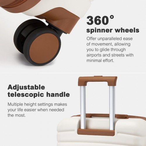 KSK2592 - Kono PC 24-Inch Striped Design with Colour-Block Details Medium Suitcase with Spinner Silent Wheels - Cream and Brown