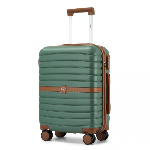 Kono PC 20-Inch Striped Design Carry-On Cabin Suitcase with Silent Spinner Wheels - Green and Brown