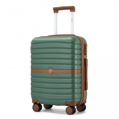 Kono PC 20-Inch Striped Design Carry-On Cabin Suitcase with Silent Spinner Wheels - Green and Brown