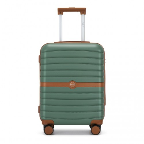 Kono PC 20-Inch Striped Design Carry-On Cabin Suitcase with Silent Spinner Wheels - Green and Brown