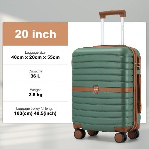 Kono PC 20-Inch Striped Design Carry-On Cabin Suitcase with Silent Spinner Wheels - Green and Brown