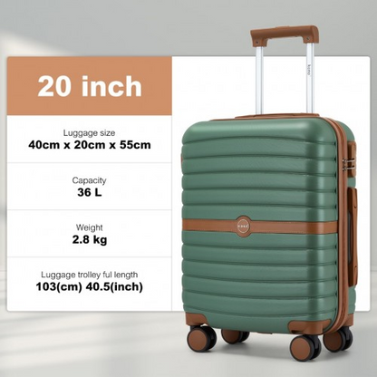 Kono PC 20-Inch Striped Design Carry-On Cabin Suitcase with Silent Spinner Wheels - Green and Brown
