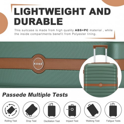 Kono PC 20-Inch Striped Design Carry-On Cabin Suitcase with Silent Spinner Wheels - Green and Brown