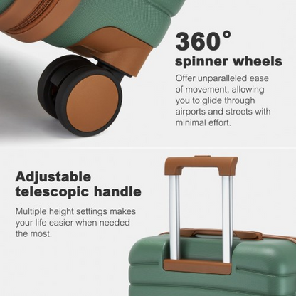 Kono PC 20-Inch Striped Design Carry-On Cabin Suitcase with Silent Spinner Wheels - Green and Brown