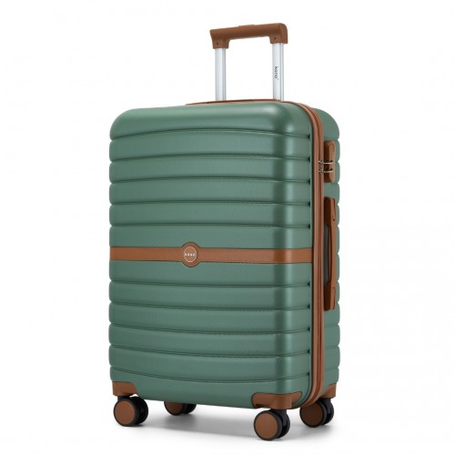 Kono PC 24-Inch Medium Suitcase with Spinner Silent Wheels, Striped Design and Colour-Block Details - Green and Brown