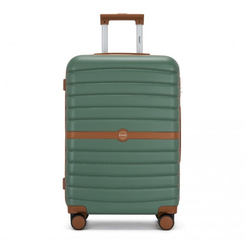 Kono PC 24-Inch Medium Suitcase with Spinner Silent Wheels, Striped Design and Colour-Block Details - Green and Brown