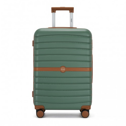 Kono PC 24-Inch Medium Suitcase with Spinner Silent Wheels, Striped Design and Colour-Block Details - Green and Brown