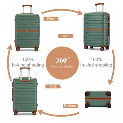 Kono PC 24-Inch Medium Suitcase with Spinner Silent Wheels, Striped Design and Colour-Block Details - Green and Brown