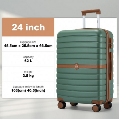 Kono PC 24-Inch Medium Suitcase with Spinner Silent Wheels, Striped Design and Colour-Block Details - Green and Brown