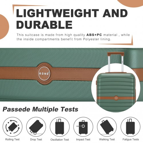 Kono PC 24-Inch Medium Suitcase with Spinner Silent Wheels, Striped Design and Colour-Block Details - Green and Brown