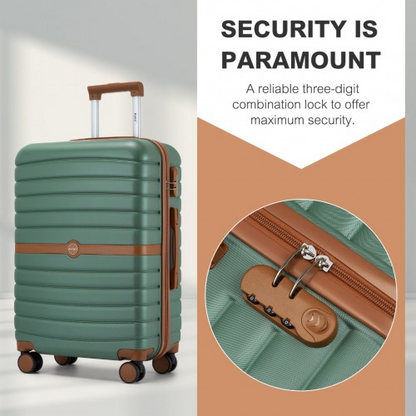 Kono PC 24-Inch Medium Suitcase with Spinner Silent Wheels, Striped Design and Colour-Block Details - Green and Brown