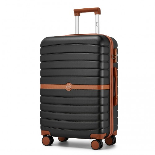 Kono PC 24-Inch Striped Medium Suitcase with Spinner Silent Wheels - Black and Brown