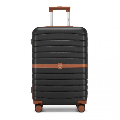 Kono PC 24-Inch Striped Medium Suitcase with Spinner Silent Wheels - Black and Brown