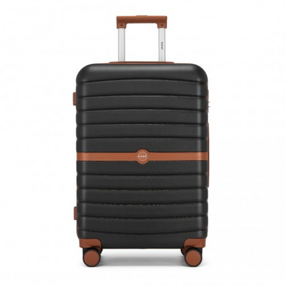 Kono PC 24-Inch Striped Medium Suitcase with Spinner Silent Wheels - Black and Brown