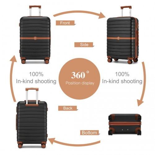 Kono PC 24-Inch Striped Medium Suitcase with Spinner Silent Wheels - Black and Brown