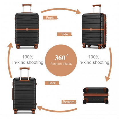 Kono PC 24-Inch Striped Medium Suitcase with Spinner Silent Wheels - Black and Brown