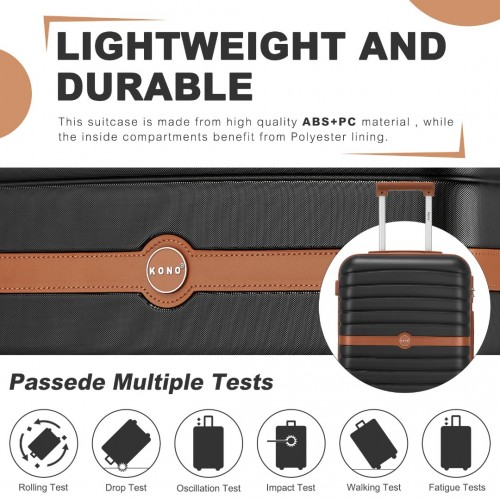 Kono PC 24-Inch Striped Medium Suitcase with Spinner Silent Wheels - Black and Brown