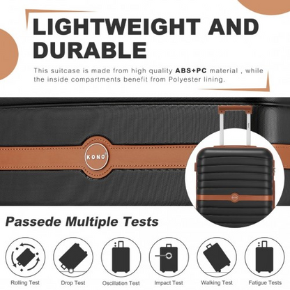 Kono PC 24-Inch Striped Medium Suitcase with Spinner Silent Wheels - Black and Brown