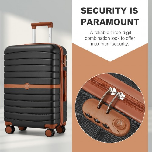 Kono PC 24-Inch Striped Medium Suitcase with Spinner Silent Wheels - Black and Brown