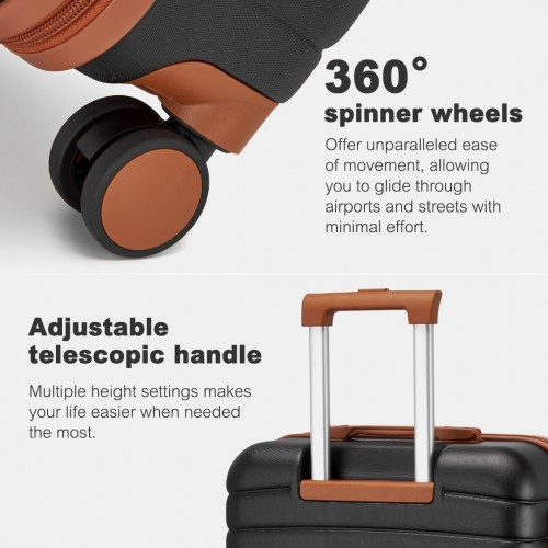 Kono PC 24-Inch Striped Medium Suitcase with Spinner Silent Wheels - Black and Brown