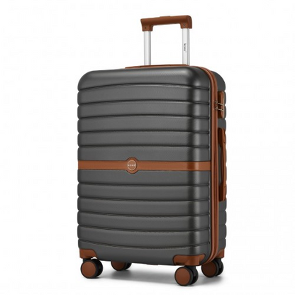 KSK2592 - Kono PC 24-Inch Striped Design with Colour-Block Details Medium Suitcase with Spinner Silent Wheels - Grey and Brown