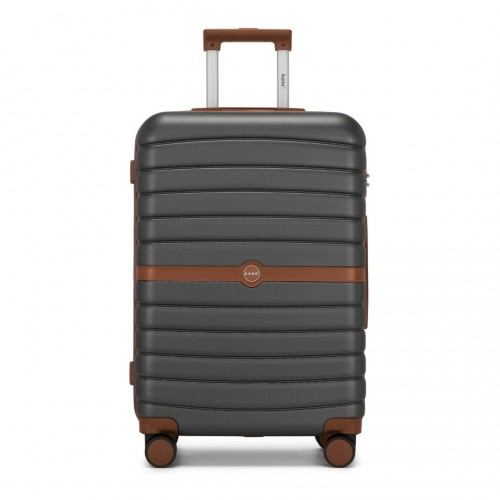 KSK2592 - Kono PC 24-Inch Striped Design with Colour-Block Details Medium Suitcase with Spinner Silent Wheels - Grey and Brown