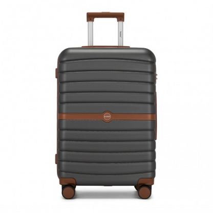KSK2592 - Kono PC 24-Inch Striped Design with Colour-Block Details Medium Suitcase with Spinner Silent Wheels - Grey and Brown
