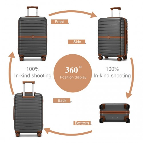 KSK2592 - Kono PC 24-Inch Striped Design with Colour-Block Details Medium Suitcase with Spinner Silent Wheels - Grey and Brown
