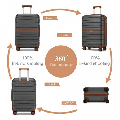 KSK2592 - Kono PC 24-Inch Striped Design with Colour-Block Details Medium Suitcase with Spinner Silent Wheels - Grey and Brown