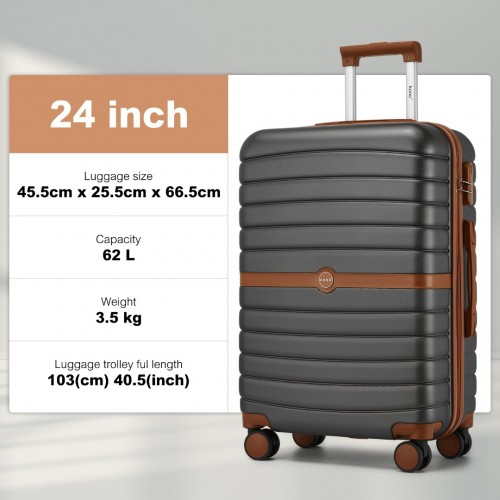 KSK2592 - Kono PC 24-Inch Striped Design with Colour-Block Details Medium Suitcase with Spinner Silent Wheels - Grey and Brown