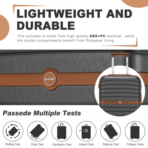 KSK2592 - Kono PC 24-Inch Striped Design with Colour-Block Details Medium Suitcase with Spinner Silent Wheels - Grey and Brown