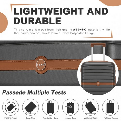 KSK2592 - Kono PC 24-Inch Striped Design with Colour-Block Details Medium Suitcase with Spinner Silent Wheels - Grey and Brown